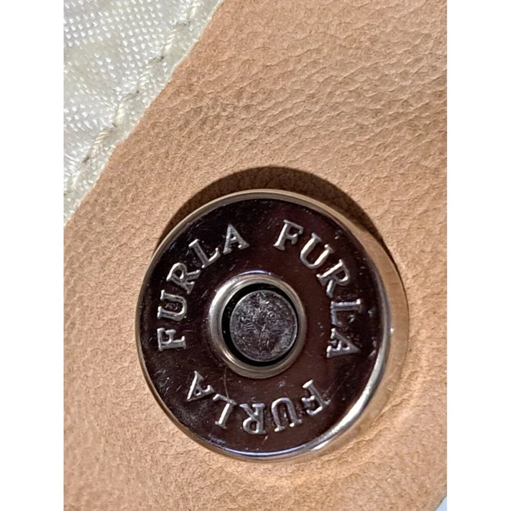 Furla Women's Tan Suede White Leather Trim Drawstring Shoulder Purse Bag
